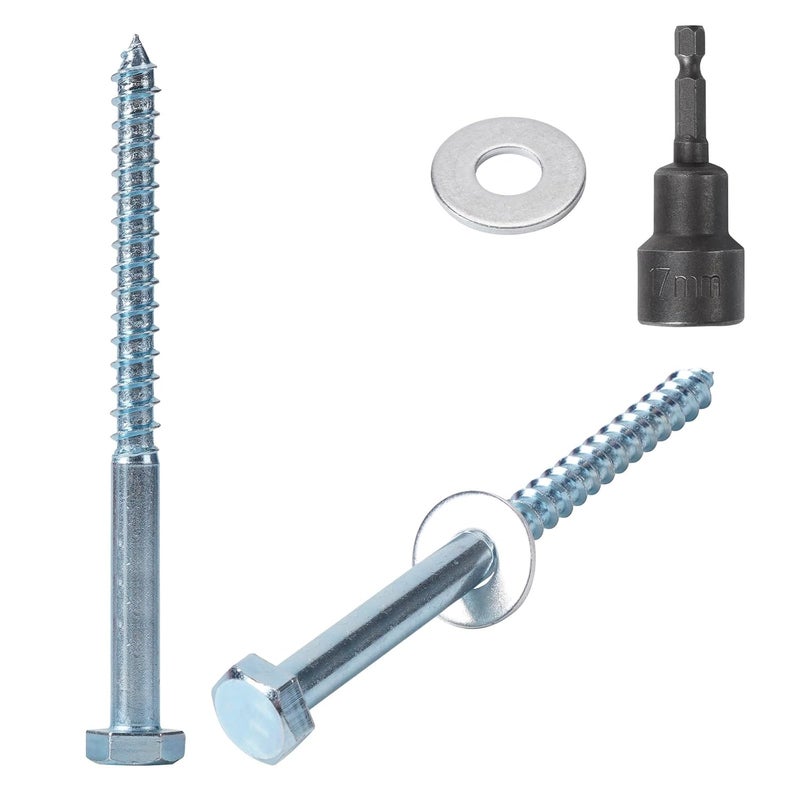 AiVeUao 100 Pack Wood Lag Screws, 3/8" x 6" Hex Head Lag Bolts, Heavy Duty Hex Head Lag Screws, Wood Screw with Washers - Image 1